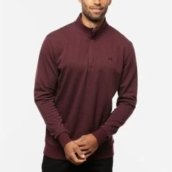 TravisMathew Cloud 2.0 1/4 Zip Golf Sweater -Fairway Elite Sales Store Travis Mathew SS22 Cloud Quaterzip 2.0 Sweater 1MS309 Code SWTRA014 Heather Dark Red Model 1
